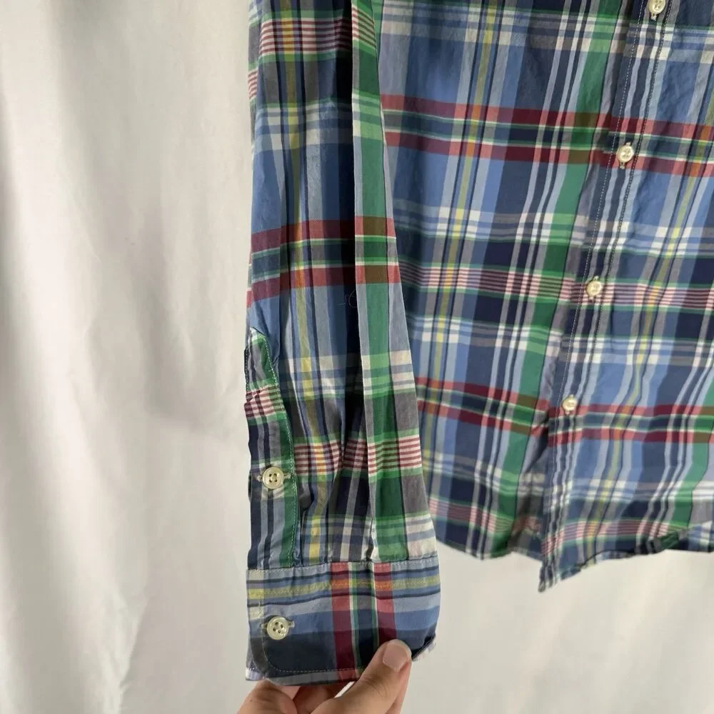 Ralph Lauren Dress Shirt Boys XL 18-20 Blue Plaid Button Up Long Sleeve Collared